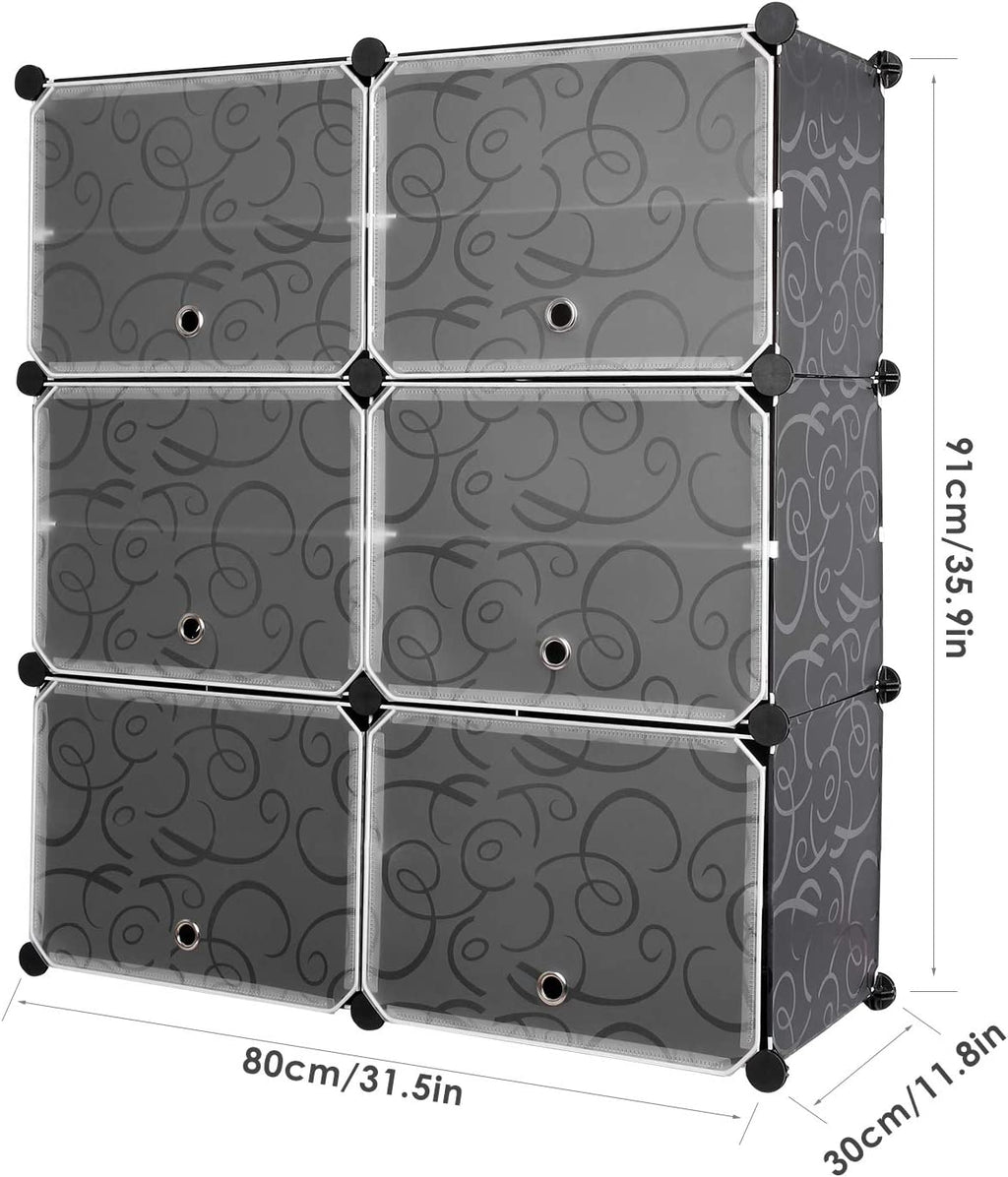 10 Cube Shoe Rack with Doors and Extra Hooks, Black and Clear V3280