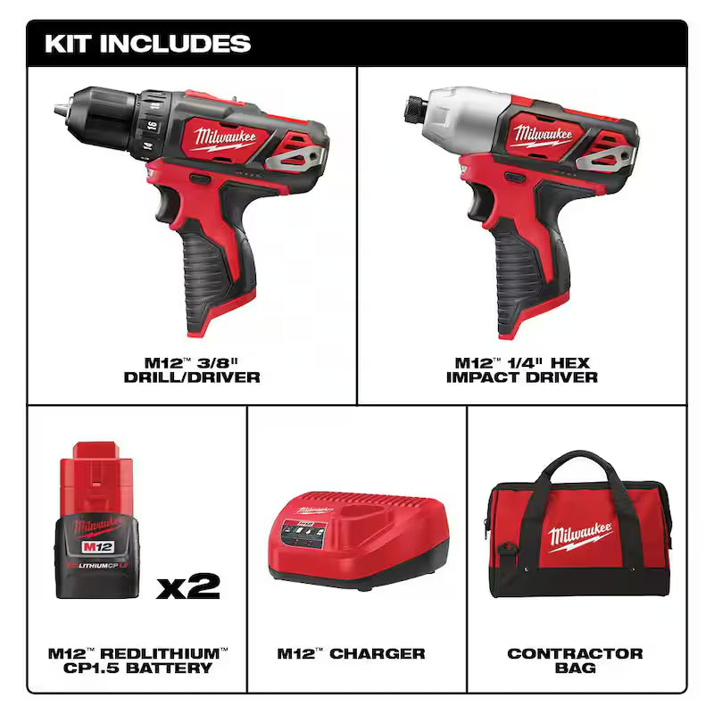 12V Lithium-Ion Cordless Drill Driver/Impact Driver Combo Kit with 45-Piece Bit Set B1862