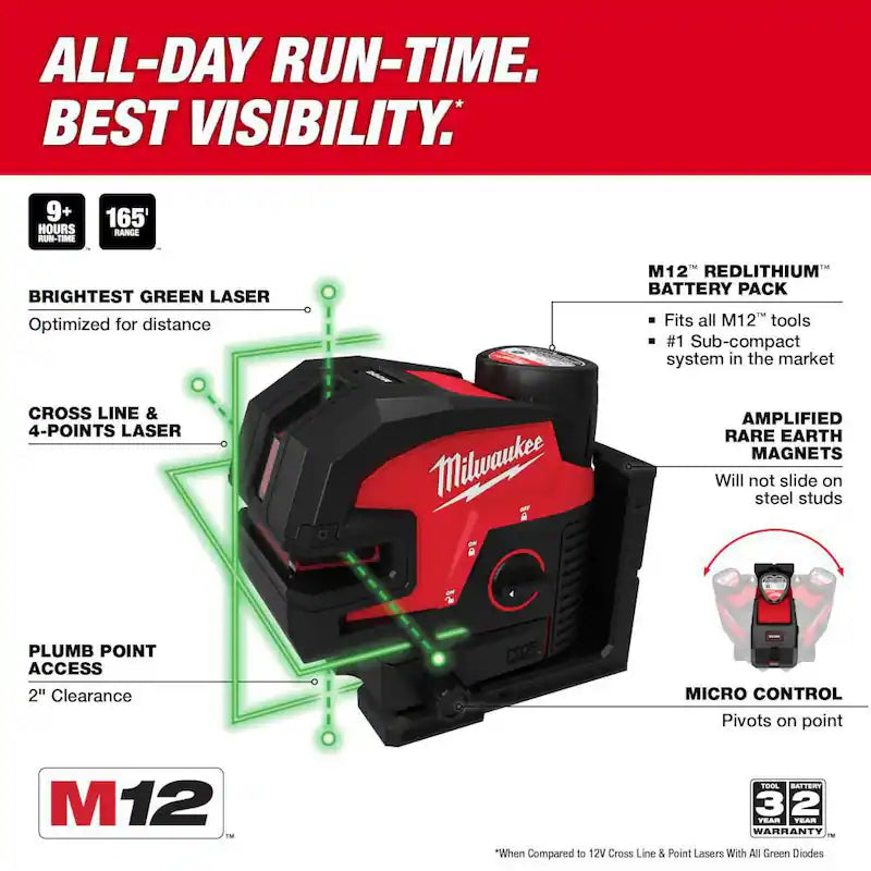12-Volt Cordless Green Cross Line Laser Kit with Tripod P8666