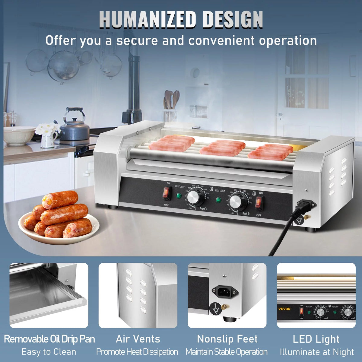 12 Hot Dog 5 Roller Grill Cooker Machine Stainless Steel 750W Q4882