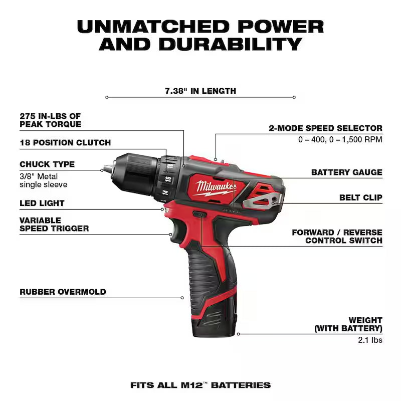 12V Lithium-Ion Cordless Drill Driver/Impact Driver Combo Kit with 45-Piece Bit Set B1862