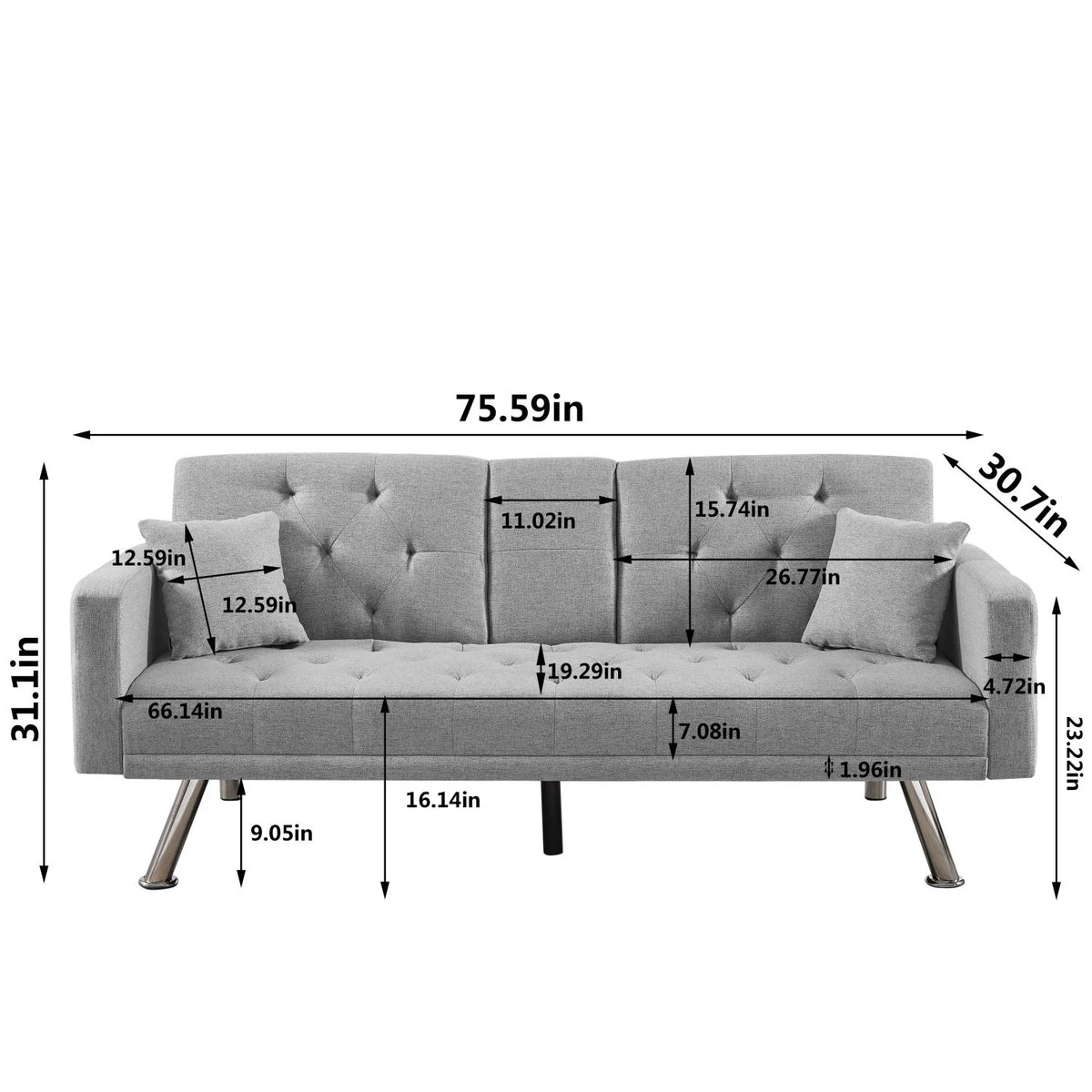 Grey Linen Convertible Sofa Bed H74019