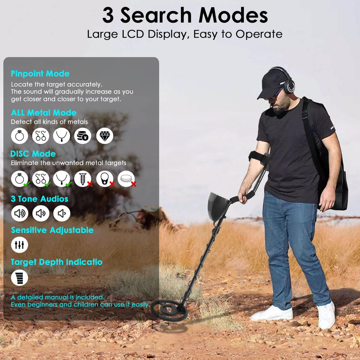10" Depth Waterproof Metal Detector with LCD Display O409576
