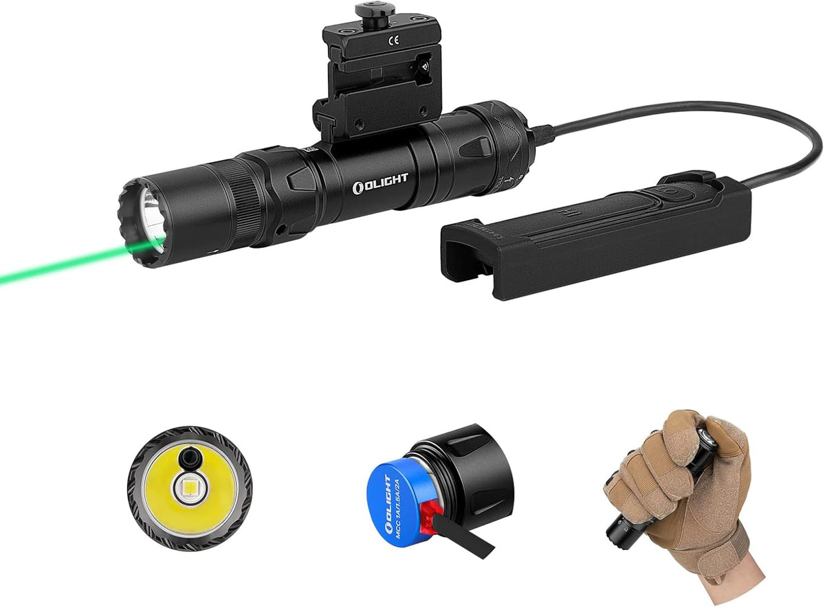 1000 Lumens Rechargeable Tactical Flashlight with Green Beam and White LED Combo M37644