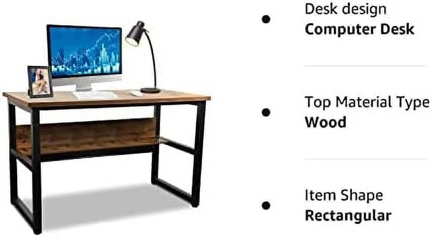Computer Desk with Shelves 47 Inches Natural Wood Black Metal Frame I111175