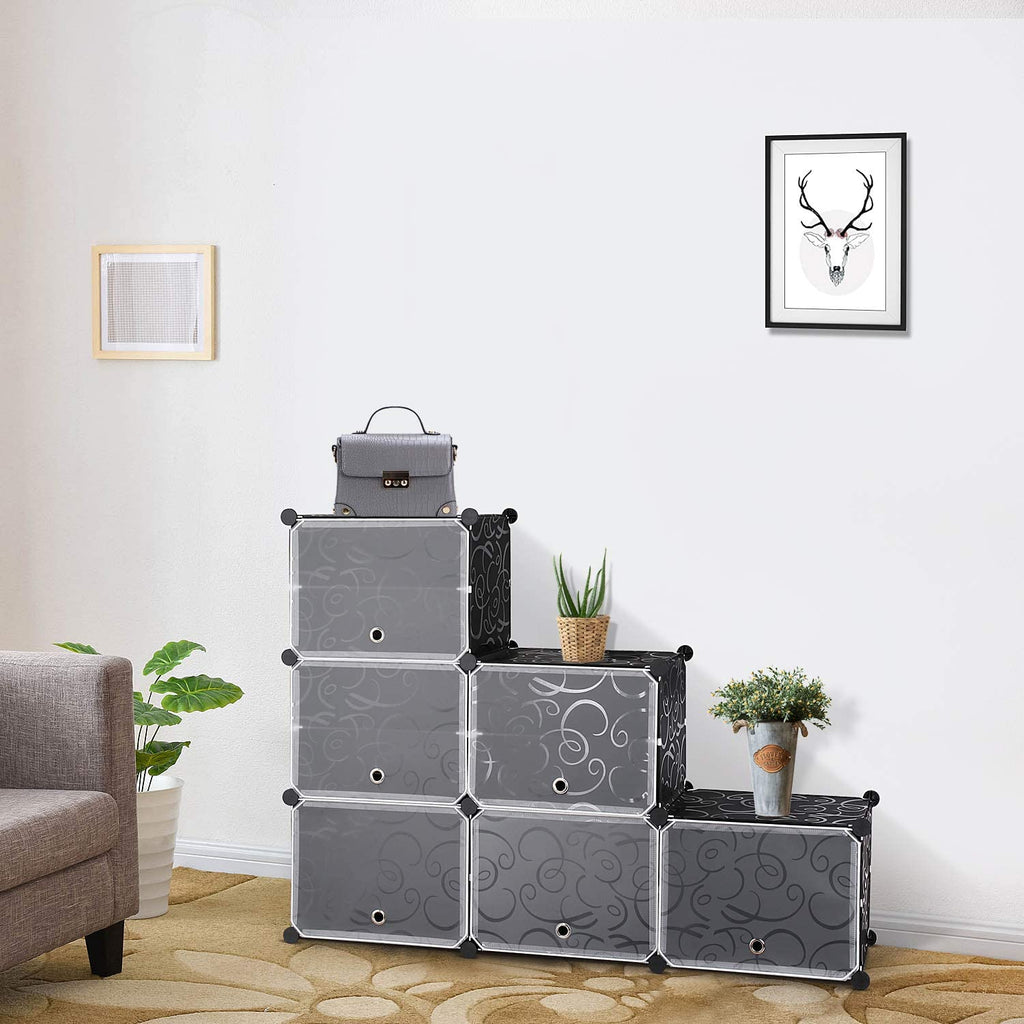 10 Cube Shoe Rack with Doors and Extra Hooks, Black and Clear V3280