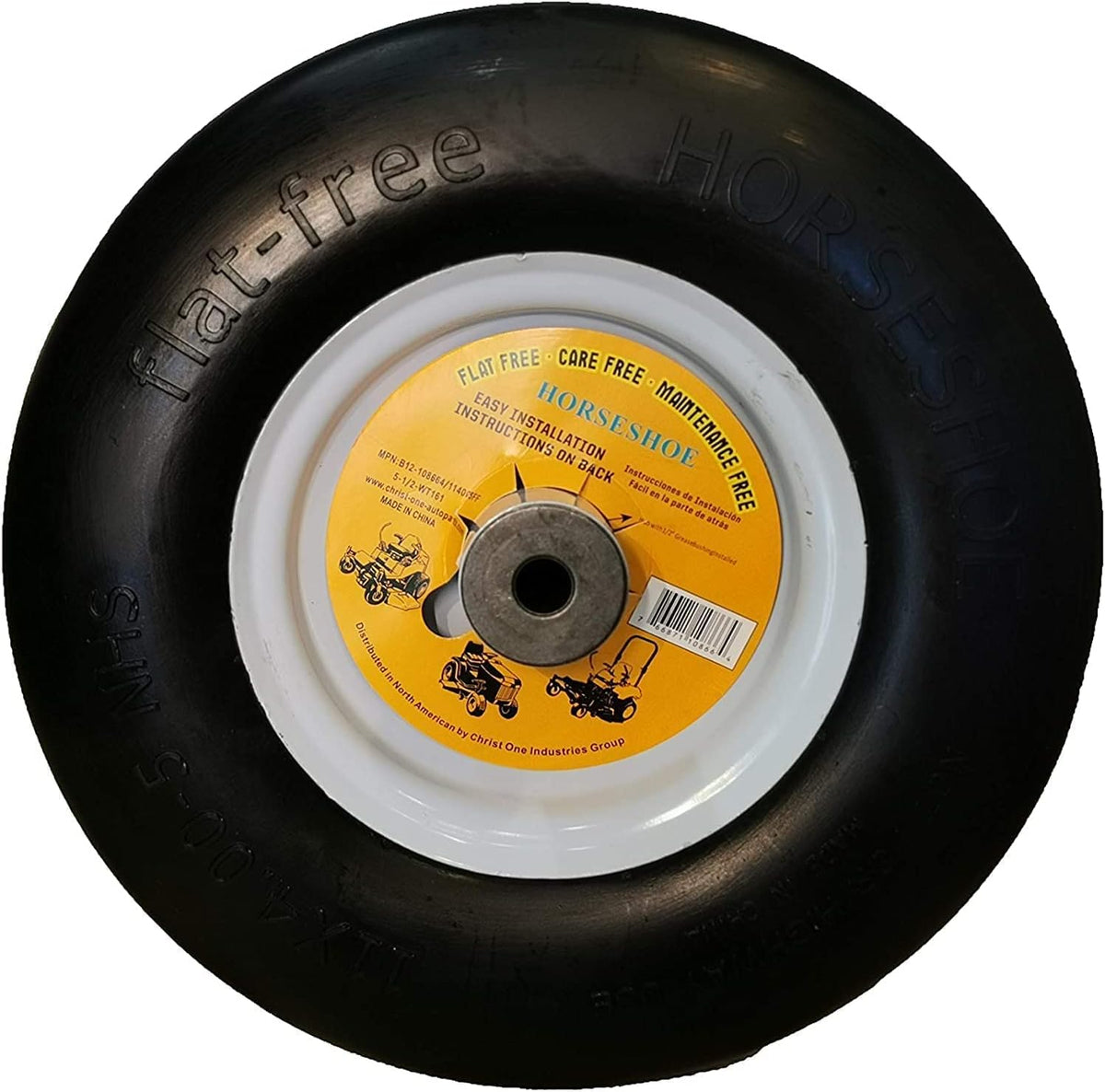 11x4.00-5 Flat Free High Density Smooth Tire on Wheel with Grease Fitting, Centered Hub 3"-4"-5", Bore ID 3/4" (2) W1670