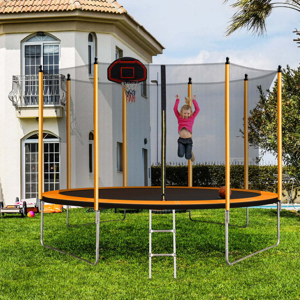 10FT Trampoline with Basketball Hoop, Inflator, and Ladder - Orange G52943
