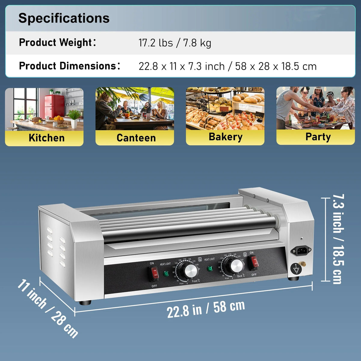 12 Hot Dog 5 Roller Grill Cooker Machine Stainless Steel 750W Q4882