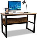 Computer Desk with Shelves 47 Inches Natural Wood Black Metal Frame I111175