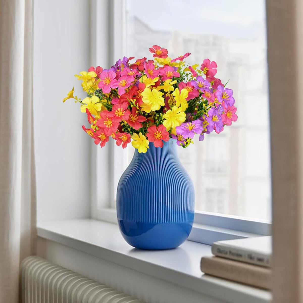 12 Bundles Artificial Flowers UV Resistant Faux Silk Plants V69217