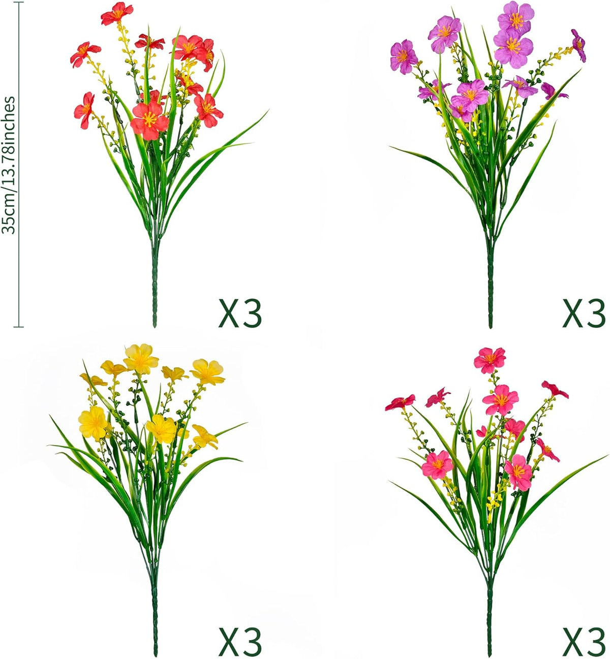 12 Bundles Artificial Flowers UV Resistant Faux Silk Plants V69217