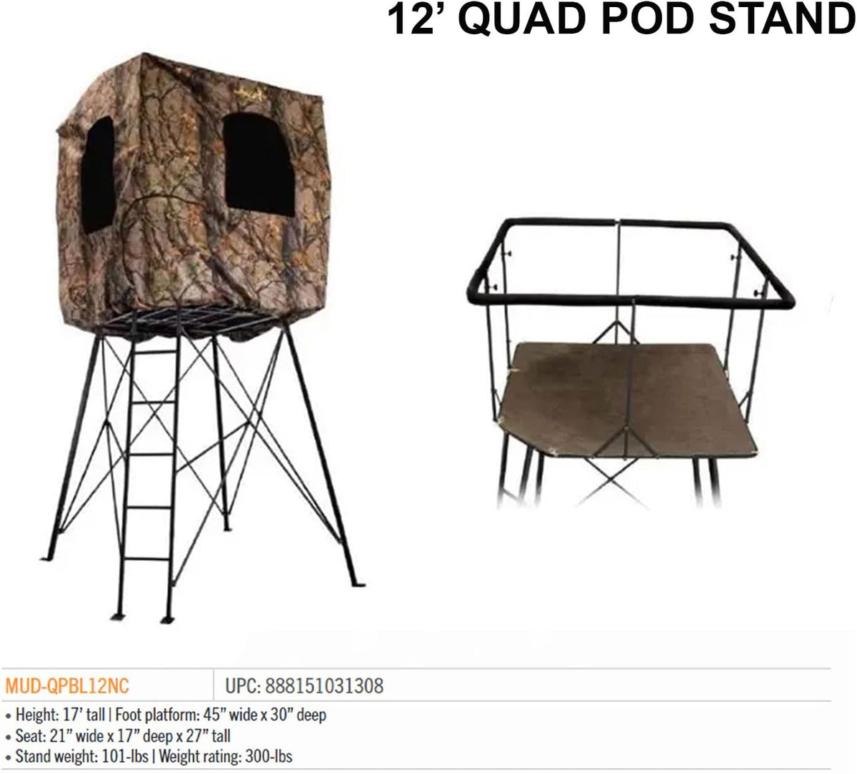 12' Quad Pod Steel Hunting Outdoor Platform with 360-degree Padded Shooting Rail B9626