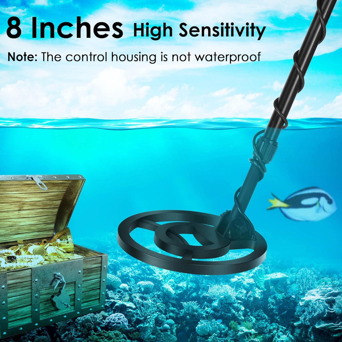 10" Depth Waterproof Metal Detector with LCD Display O409576