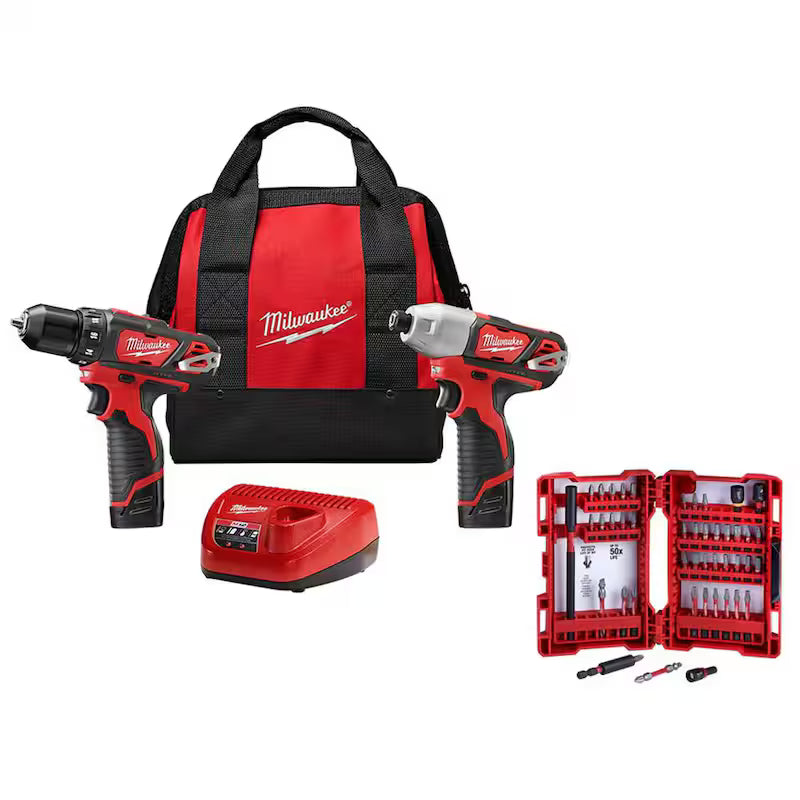 12V Lithium-Ion Cordless Drill Driver/Impact Driver Combo Kit with 45-Piece Bit Set B1862