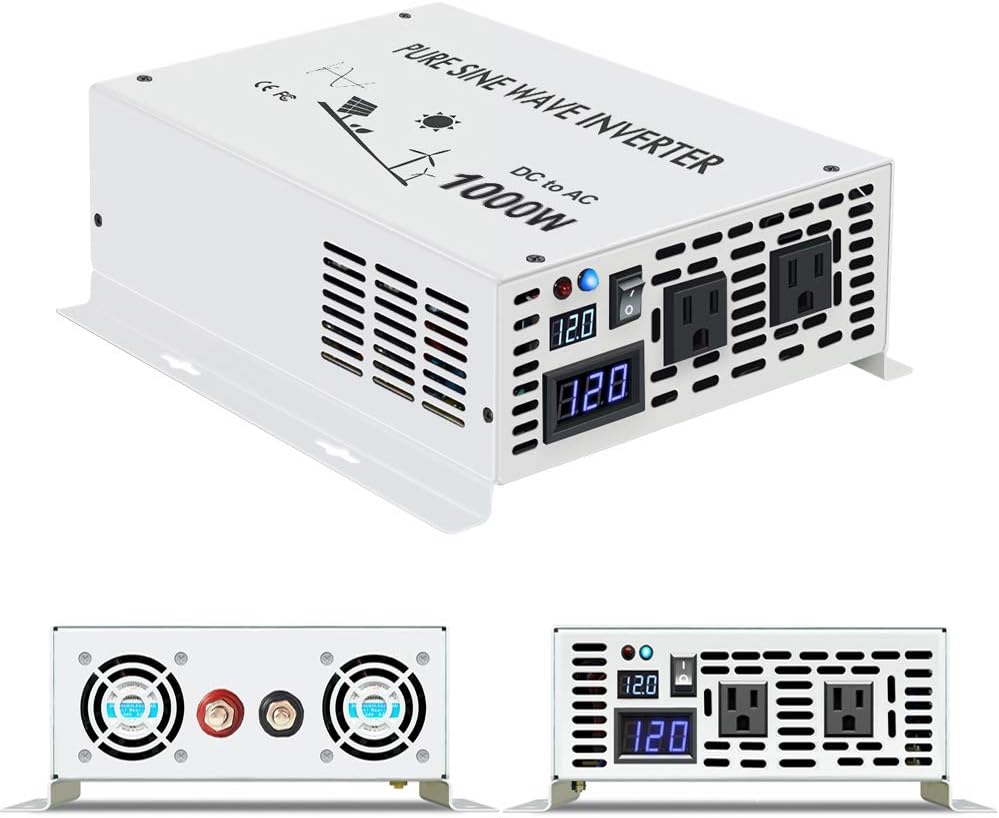 1000 Watt 12V Pure Sine Wave Power Inverter Dual 120V AC Outlets A961