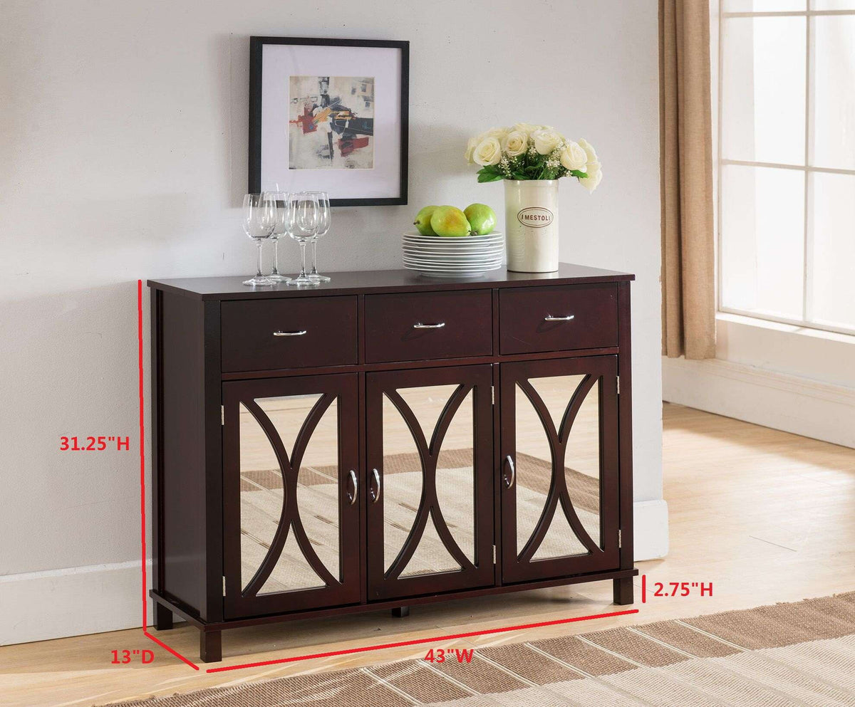 Espresso Buffet Cabinet Server with 3 Cabinets and 3 Drawers K41318