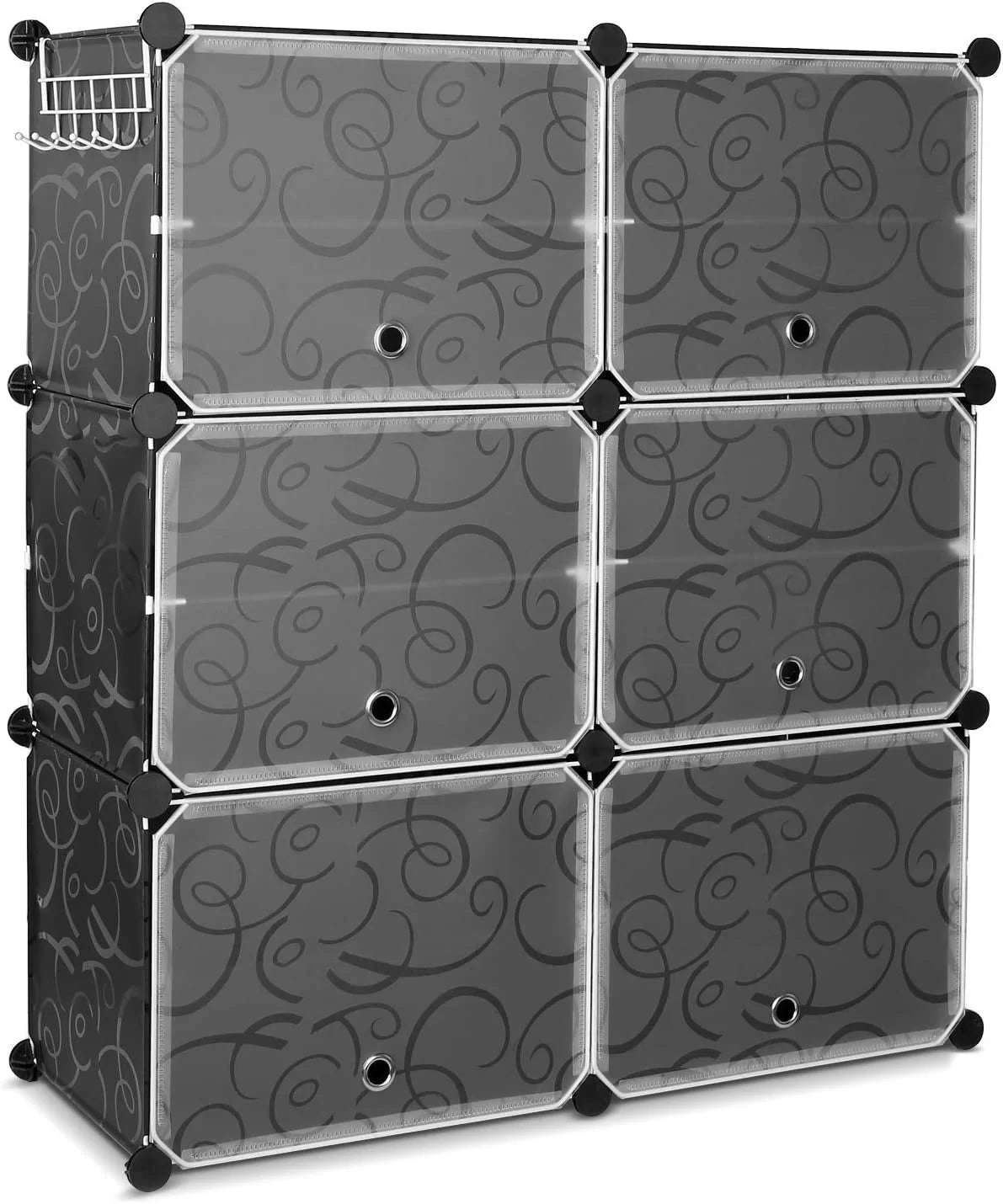 10 Cube Shoe Rack with Doors and Extra Hooks, Black and Clear V3280