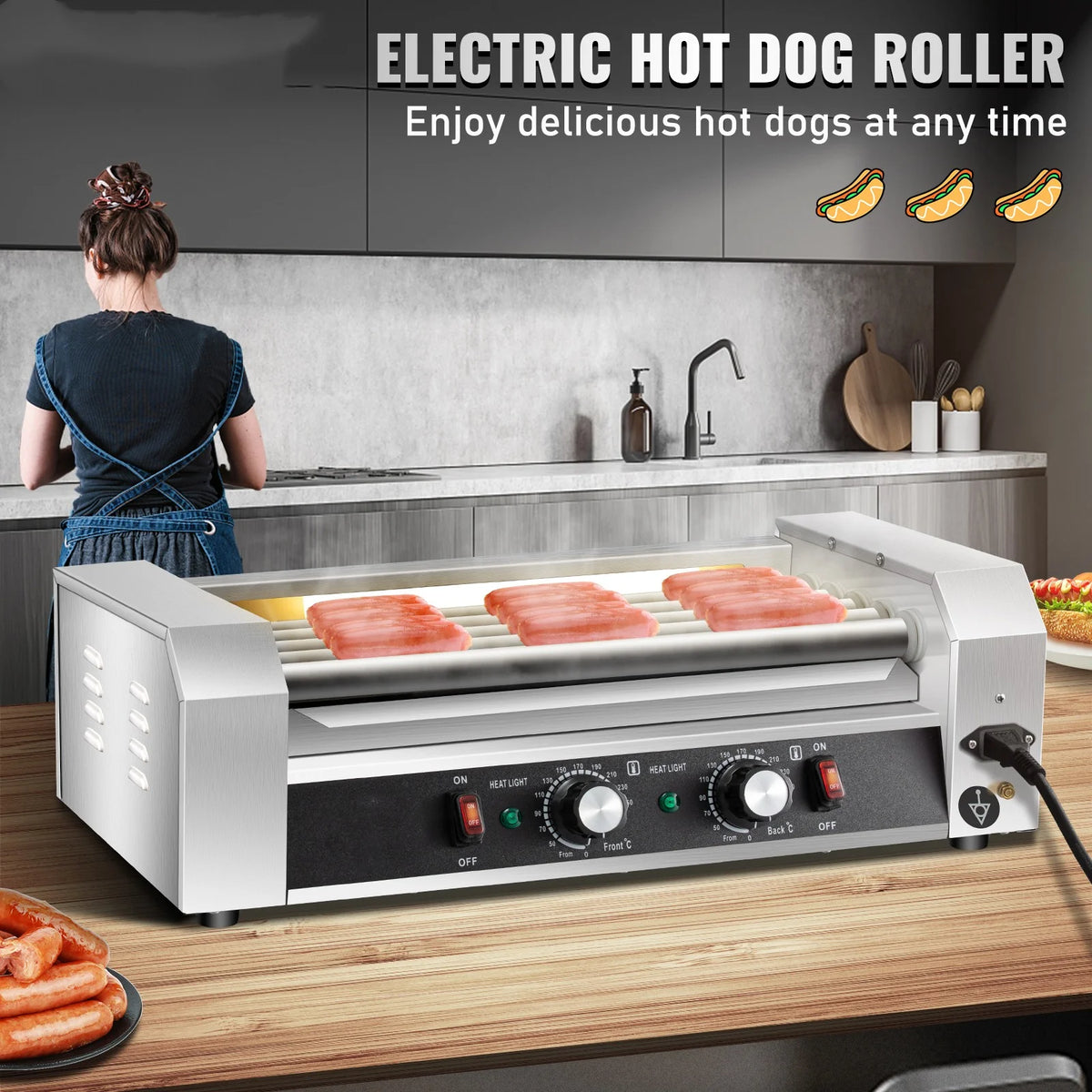 12 Hot Dog 5 Roller Grill Cooker Machine Stainless Steel 750W Q4882