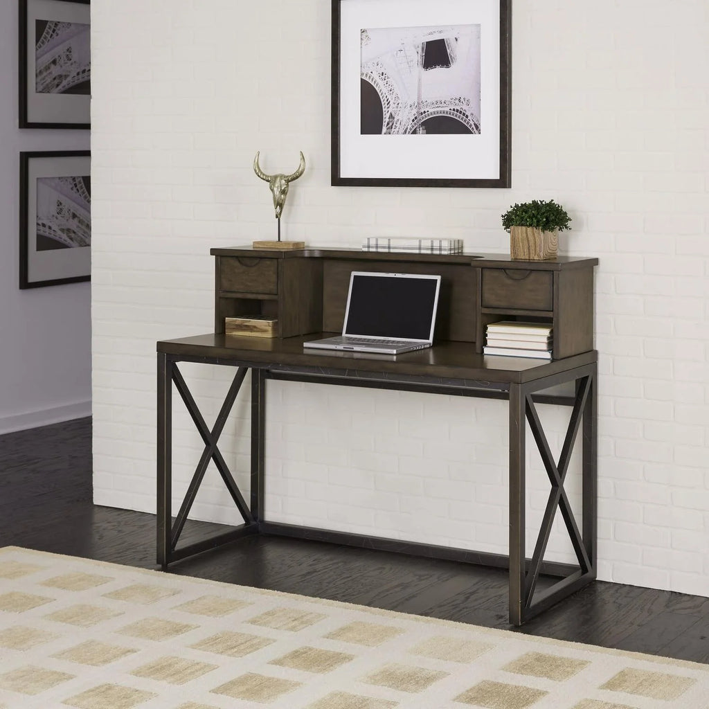 Brown Wood Writing Desk and Hutch P150183