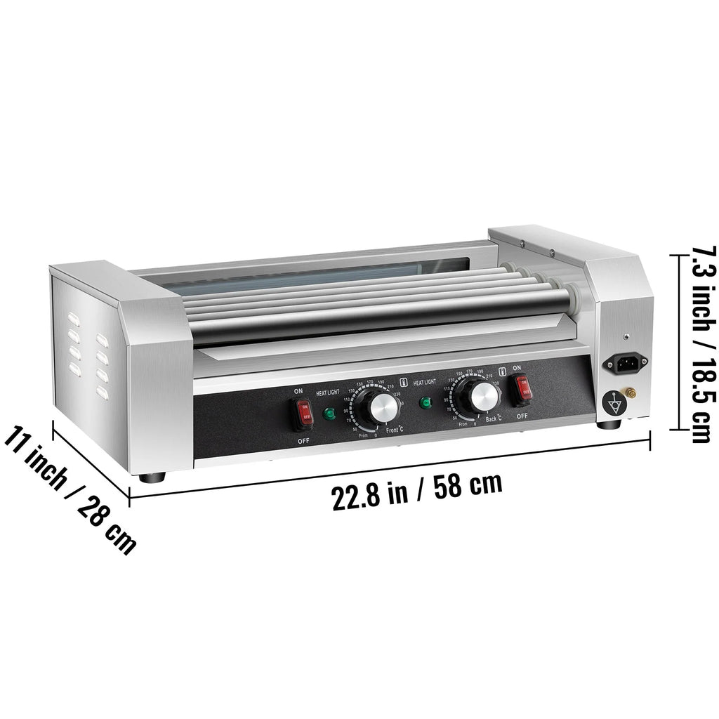 12 Hot Dog 5 Roller Grill Cooker Machine Stainless Steel 750W Q4882