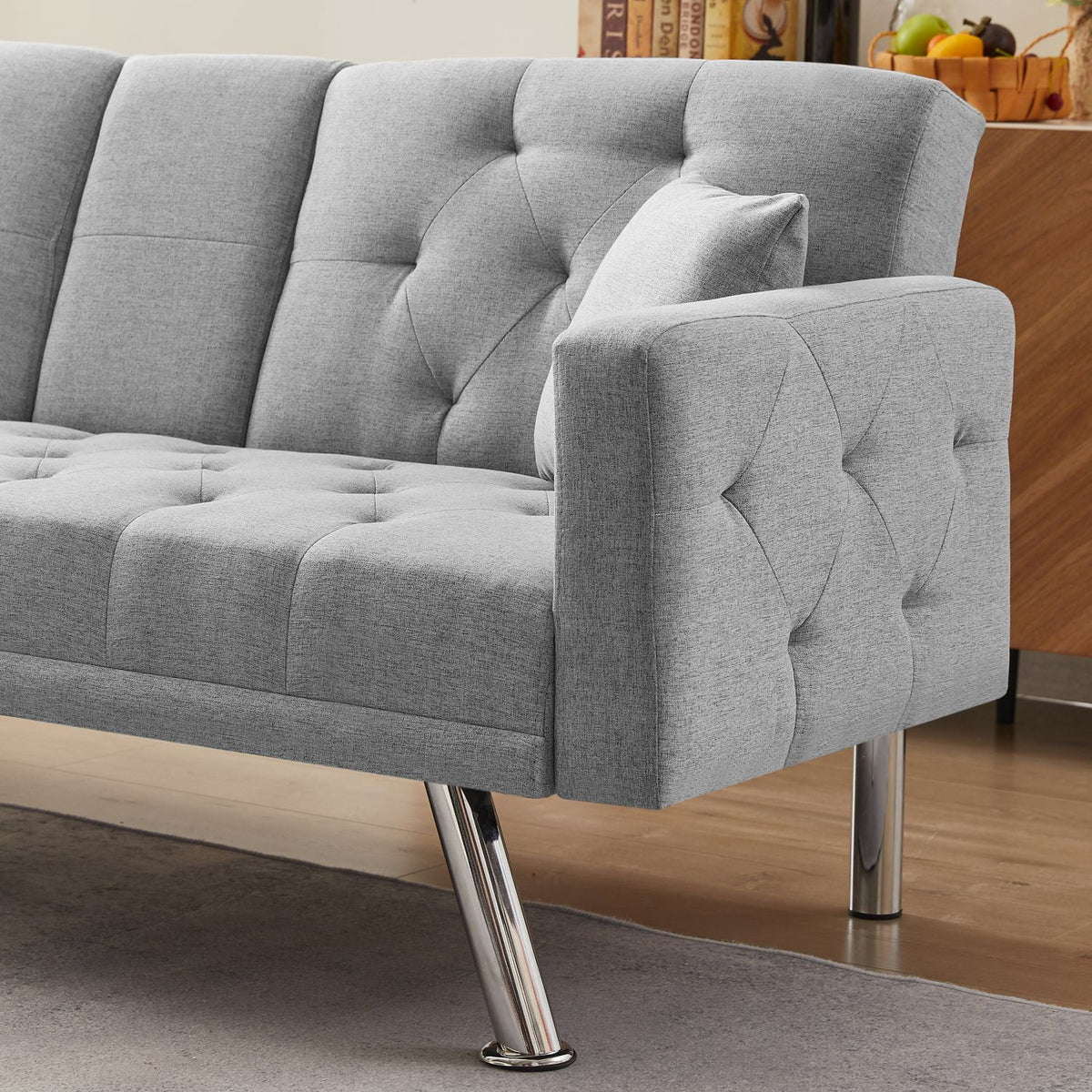 Grey Linen Convertible Sofa Bed H74019