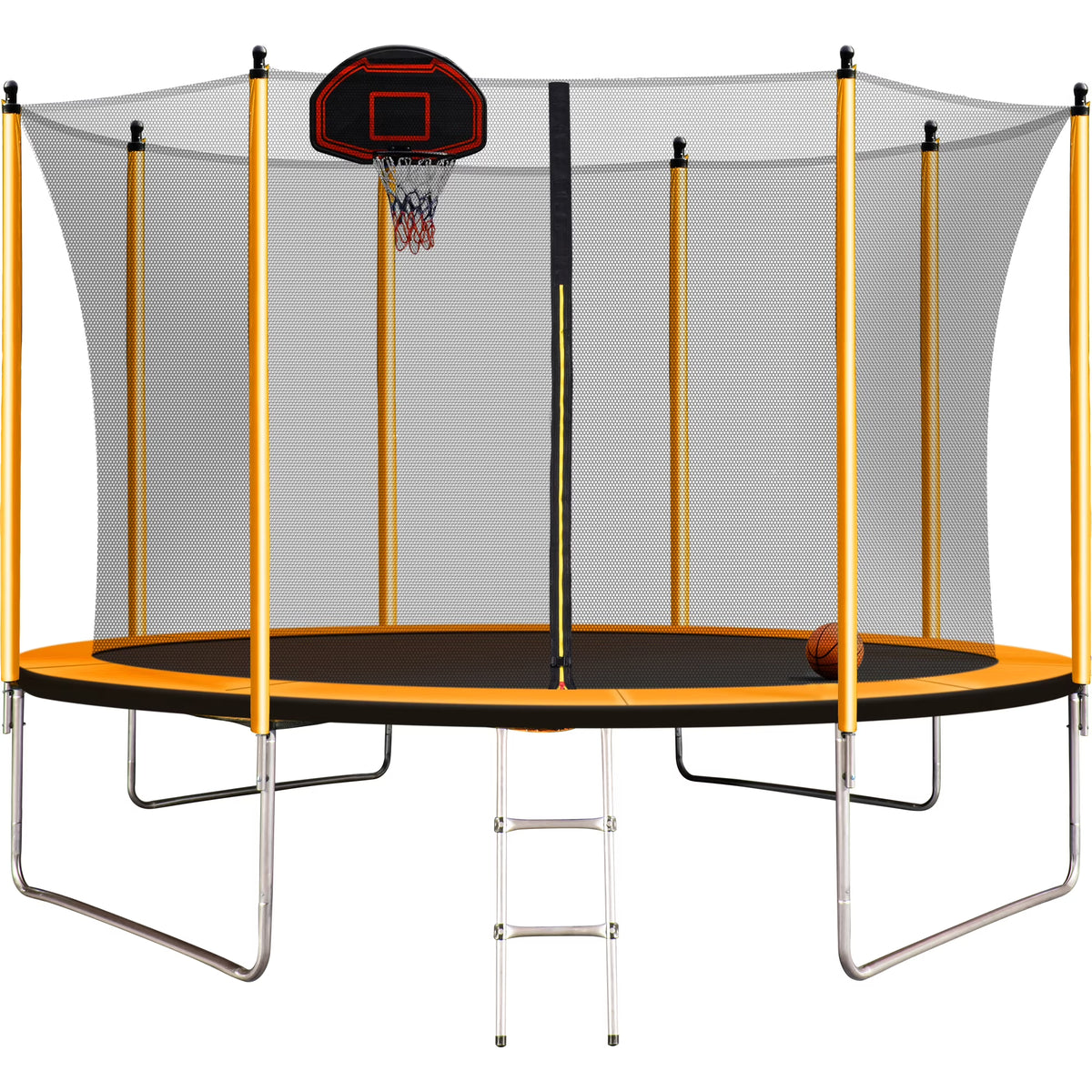 10FT Trampoline with Basketball Hoop, Inflator, and Ladder - Orange G52943