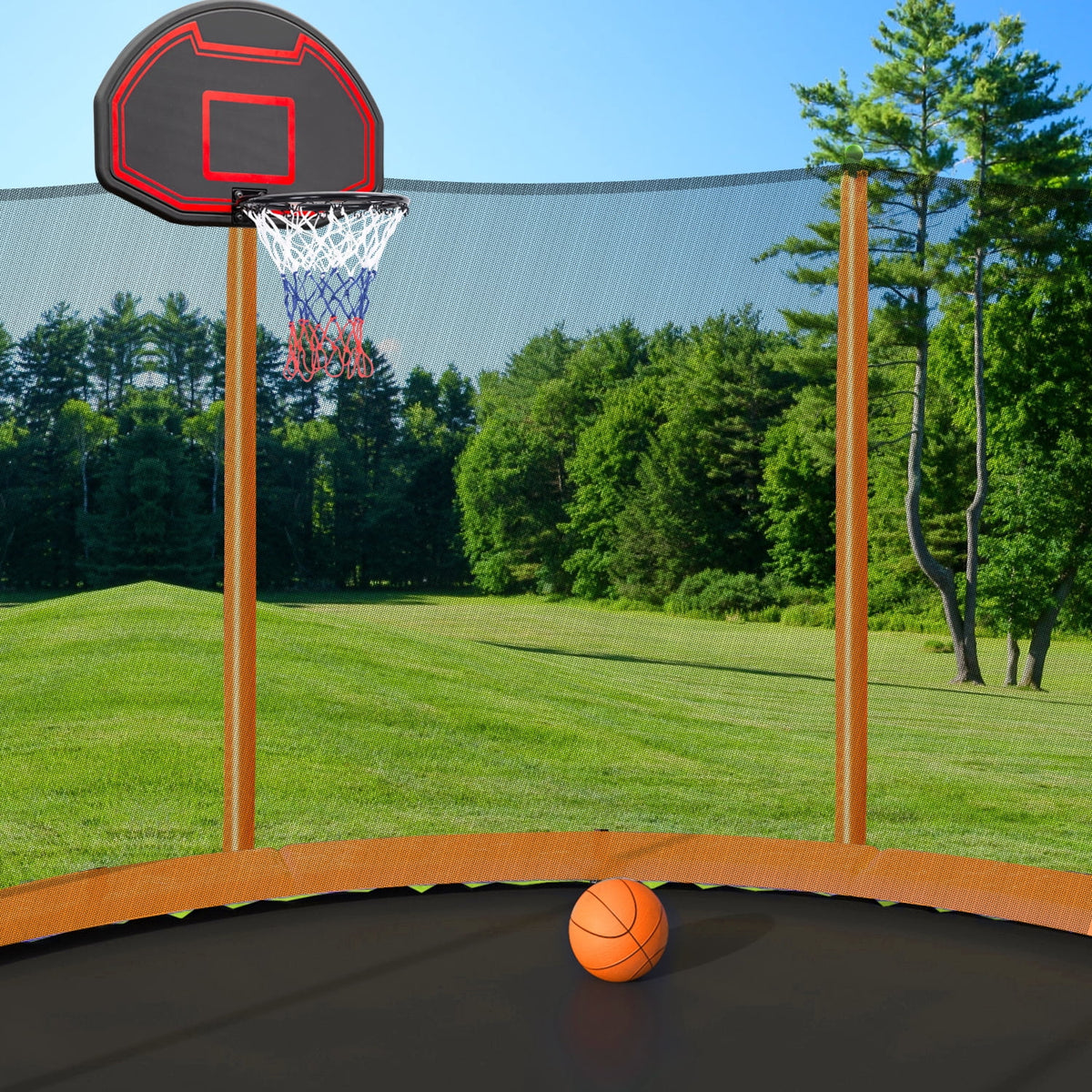 10FT Trampoline with Basketball Hoop, Inflator, and Ladder - Orange G52943