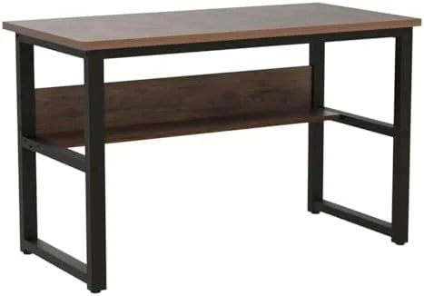 Computer Desk with Shelves 47 Inches Natural Wood Black Metal Frame I111175