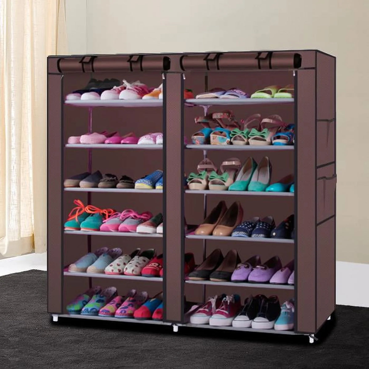 12 Grids 6 Tiers Portable Shoe Cabinet with Non-woven Fabric Cover J9926